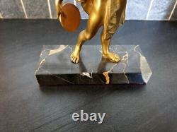 Edouard Drouot Sculpture In Gilded Bronze Athlete Draped With Disc Discobole Marble