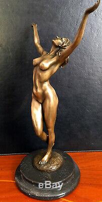 Elegant Bronze Figure Of Nude Raymondo Signed On Base Marble -bronzefigur
