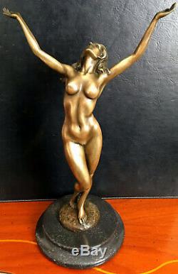 Elegant Bronze Figure Of Nude Raymondo Signed On Base Marble -bronzefigur