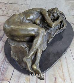Elegant Bronze Marble Statue Signed By Milo, Nude Girl Figure Sculpture