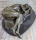 Elegant Bronze Marble Statue Signed By Milo, Nude Girl Figure Sculpture