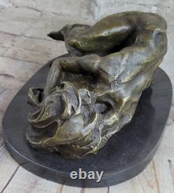 Elegant Bronze Marble Statue Signed By Milo, Nude Girl Figure Sculpture