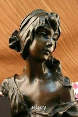 Elegant Bronze and Marble Statue Signed by Milo, Nude Female Bust