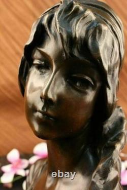 Elegant Bronze and Marble Statue Signed by Milo, Nude Female Bust
