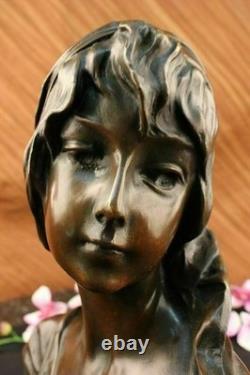 Elegant Bronze and Marble Statue Signed by Milo, Nude Female Bust