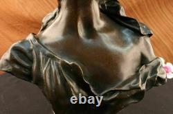 Elegant Bronze and Marble Statue Signed by Milo, Nude Female Bust
