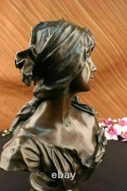 Elegant Bronze and Marble Statue Signed by Milo, Nude Female Bust