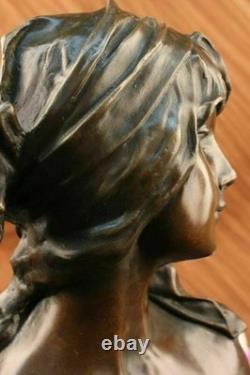 Elegant Bronze and Marble Statue Signed by Milo, Nude Female Bust