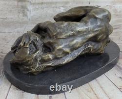 Elegant Bronze and Marble Statue Signed by Milo Nude Girl Sculpture