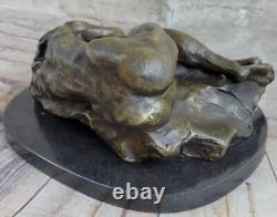Elegant Bronze and Marble Statue Signed by Milo Nude Girl Sculpture