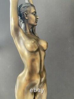 Elegant Erotic Bronze Sculpture Nu Signed Raymondo On Marble Base