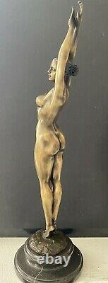 Elegant Erotic Bronze Sculpture Nu Signed Raymondo On Marble Base