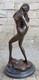 Elegant Nude Girl Sculpture Bronze Marble Signed Art Deco Figure