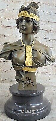 Elegant Original Signed Bronze Marble Statue Female Nude Bust Sculpture