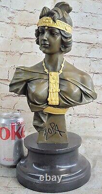 Elegant Original Signed Bronze Marble Statue Female Nude Bust Sculpture