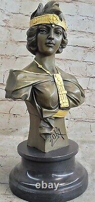 Elegant Original Signed Bronze Marble Statue Female Nude Bust Sculpture