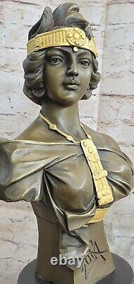 Elegant Original Signed Bronze Marble Statue Female Nude Bust Sculpture