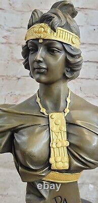 Elegant Original Signed Bronze Marble Statue Female Nude Bust Sculpture