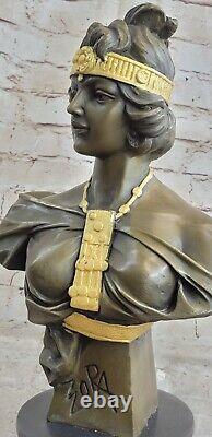 Elegant Original Signed Bronze Marble Statue Female Nude Bust Sculpture