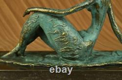 Elegant Original Signed By Milo Bronze Marble Statue Chair Woman Sculpture Sale
