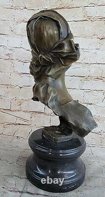 Elegant Original Signed By Milo Bronze Marble Statue Nude Female Bust Sculpture