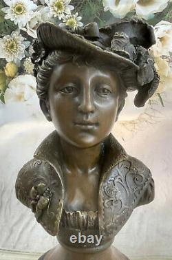 Elegant Original Signed Sculpture By Milo Bronze Marble Base Statue Woman Bust