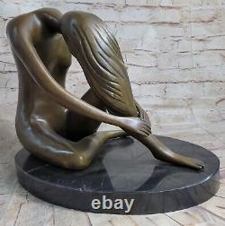 Elegant Signed Colinet Bronze Marble Statue Nude Female Bust Sculpture Figure