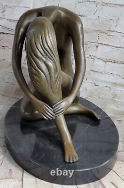 Elegant Signed Colinet Bronze Marble Statue Nude Female Bust Sculpture Figure