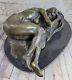Elegant Signed By Milo Bronze Marble Statue Nude Female Girl Sculpture Figurine