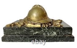 Encrier En Bronze Et Marbre Signed Helmet Adrian Poilu War Ww1 Antique Inkwell