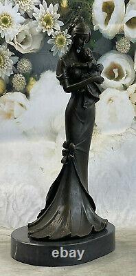 English Bronze Figurative Mother Child Signed Original Sculpture Marble Statue