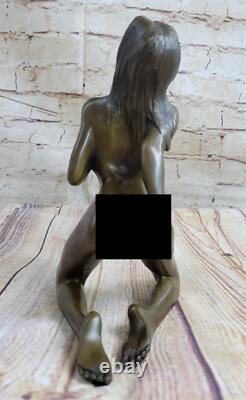 Erotic Bronze Sculpture Chair Art Statue Signed Deco Marble