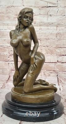Erotic Bronze Sculpture Nude Art in Signed Statue Marble Figurine