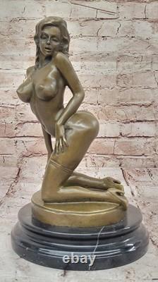 Erotic Bronze Sculpture Nude Art in Signed Statue Marble Figurine