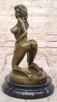 Erotic Bronze Sculpture Nude Art in Signed Statue Marble Figurine