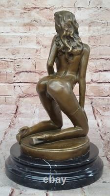 Erotic Bronze Sculpture Nude Art in Signed Statue Marble Figurine
