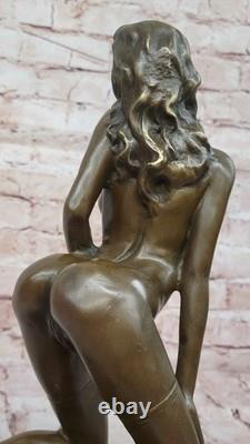 Erotic Bronze Sculpture Nude Art in Signed Statue Marble Figurine