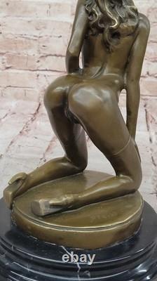 Erotic Bronze Sculpture Nude Art in Signed Statue Marble Figurine