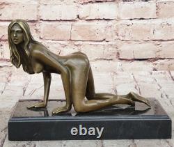 Erotic Bronze Sculpture Nude Signed Art Statue Marble Decor Figurine Figure