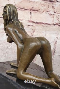 Erotic Bronze Sculpture Nude Signed Art Statue Marble Decor Figurine Figure
