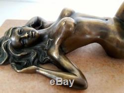 Erotic Nude Bronze Laying On Marble Base, Signature Raymondo