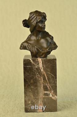 Erotic Sensual Chair Female Bust Woman Signed Bronze Marble Sculpture Art