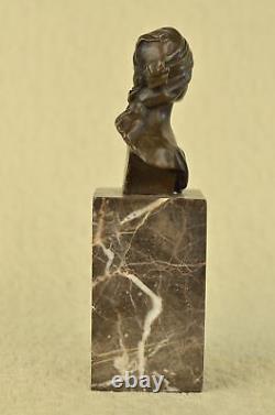 Erotic Sensual Hair Female Female Bust Signed Bronze Marble Sculpture Art