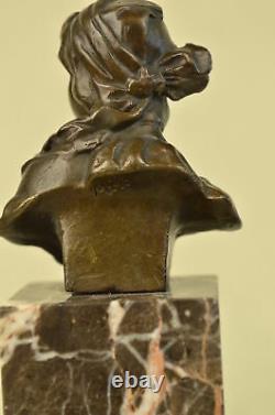 Erotic Sensual Hair Female Female Bust Signed Bronze Marble Sculpture Art