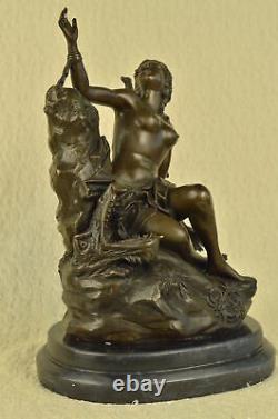 Erotic Sensual Nu Female Bust Woman Signed Bronze Marble Sculpture Art