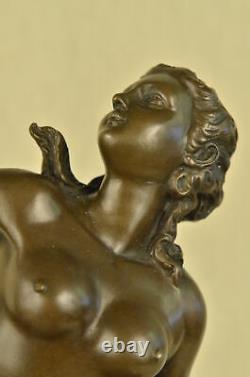 Erotic Sensual Nu Female Bust Woman Signed Bronze Marble Sculpture Art