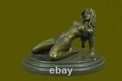 Erotic Sensual Nu Female Woman Signed Bronze Marble Statue Sculpture Sexy D