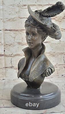 Erotic Sensual Nude Female Bust Signed Bronze Marble Sculpture Art