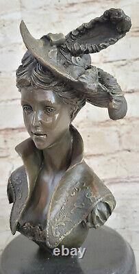 Erotic Sensual Nude Female Bust Signed Bronze Marble Sculpture Art