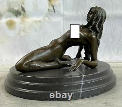 Erotic Sensual Nude Female Signed Bronze Marble Sculpture Case Nr